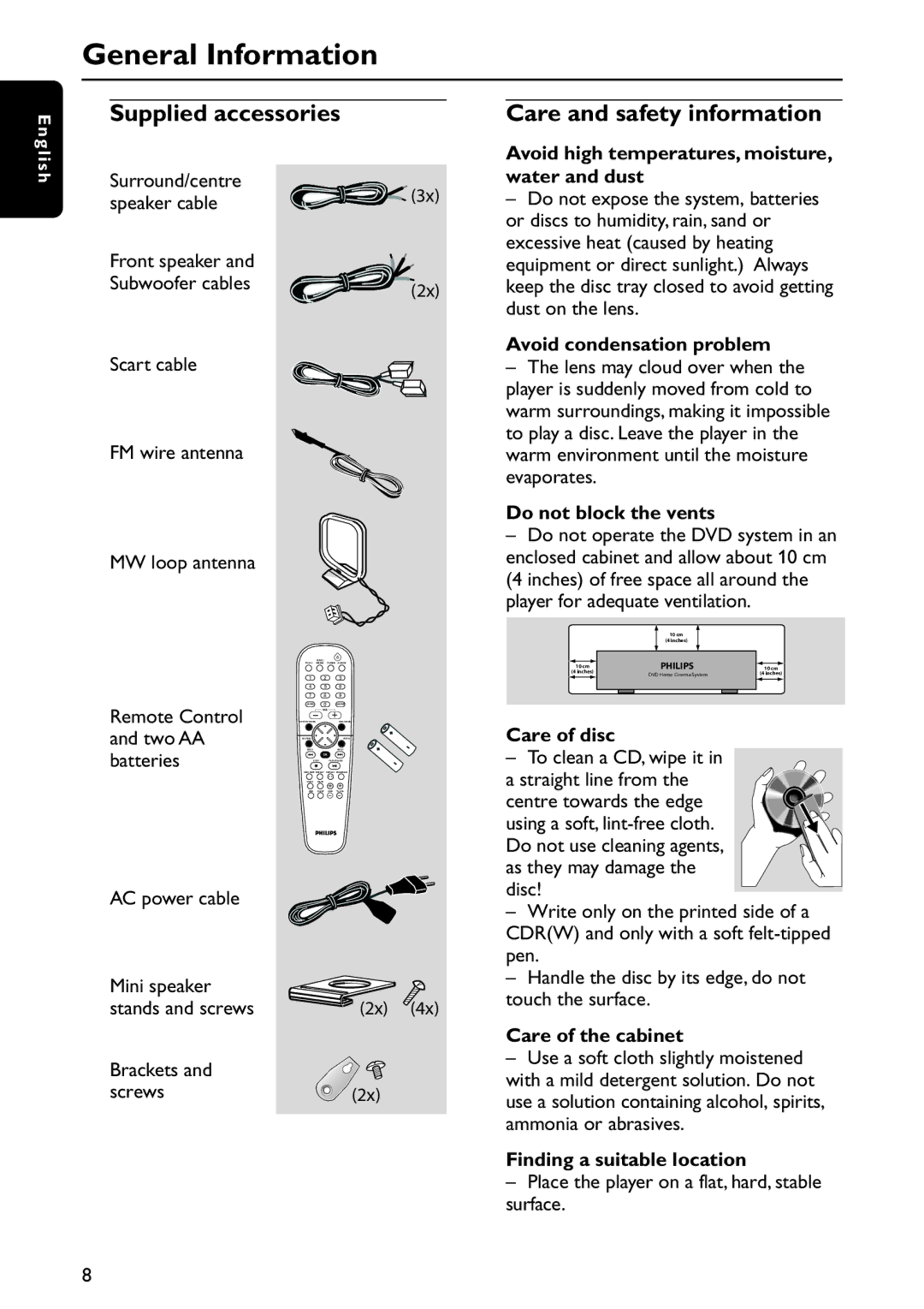 Philips MX5800SA/22S manual General Information, Supplied accessories, Care and safety information 