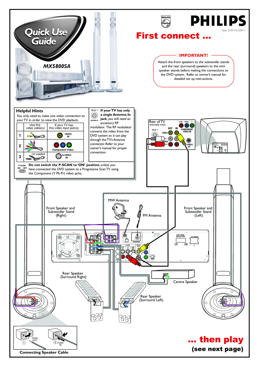 Philips MX5800SA/78 owner manual First connect, Then play, See next, Helpful Hints 