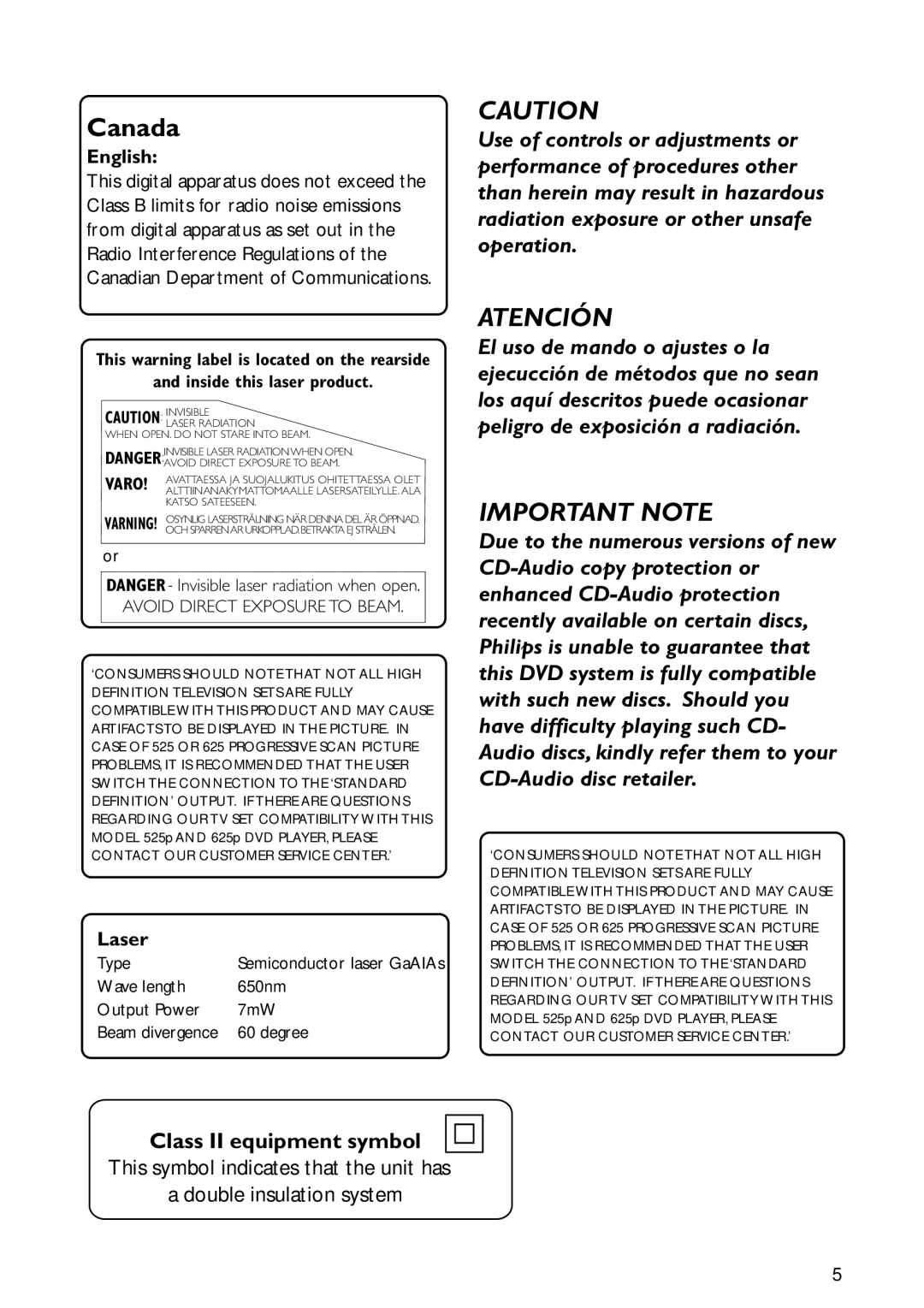 Philips MX6050D/17B warranty English, Laser 