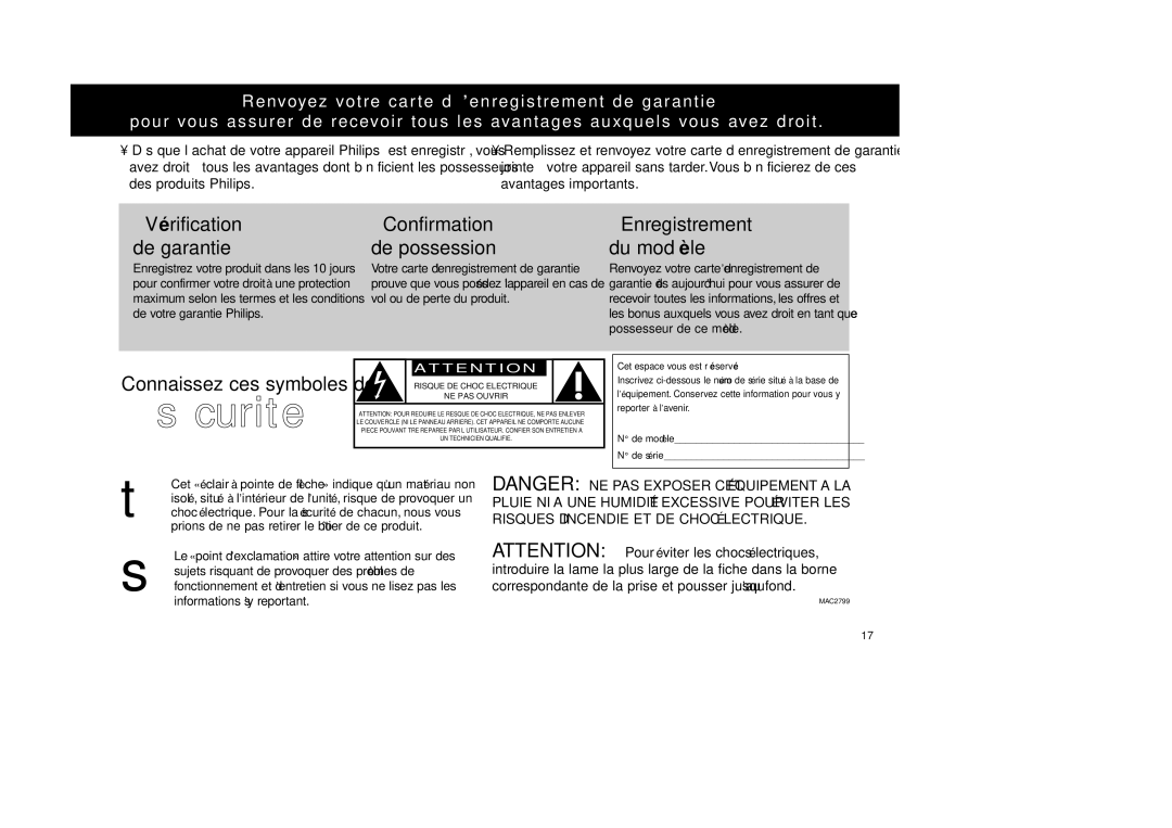 Philips MZ-33 manual Sécurite 