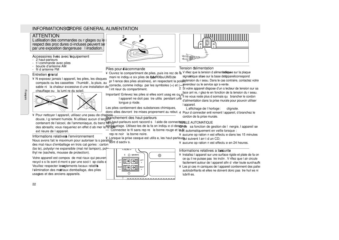 Philips MZ-33 manual Alimentation 