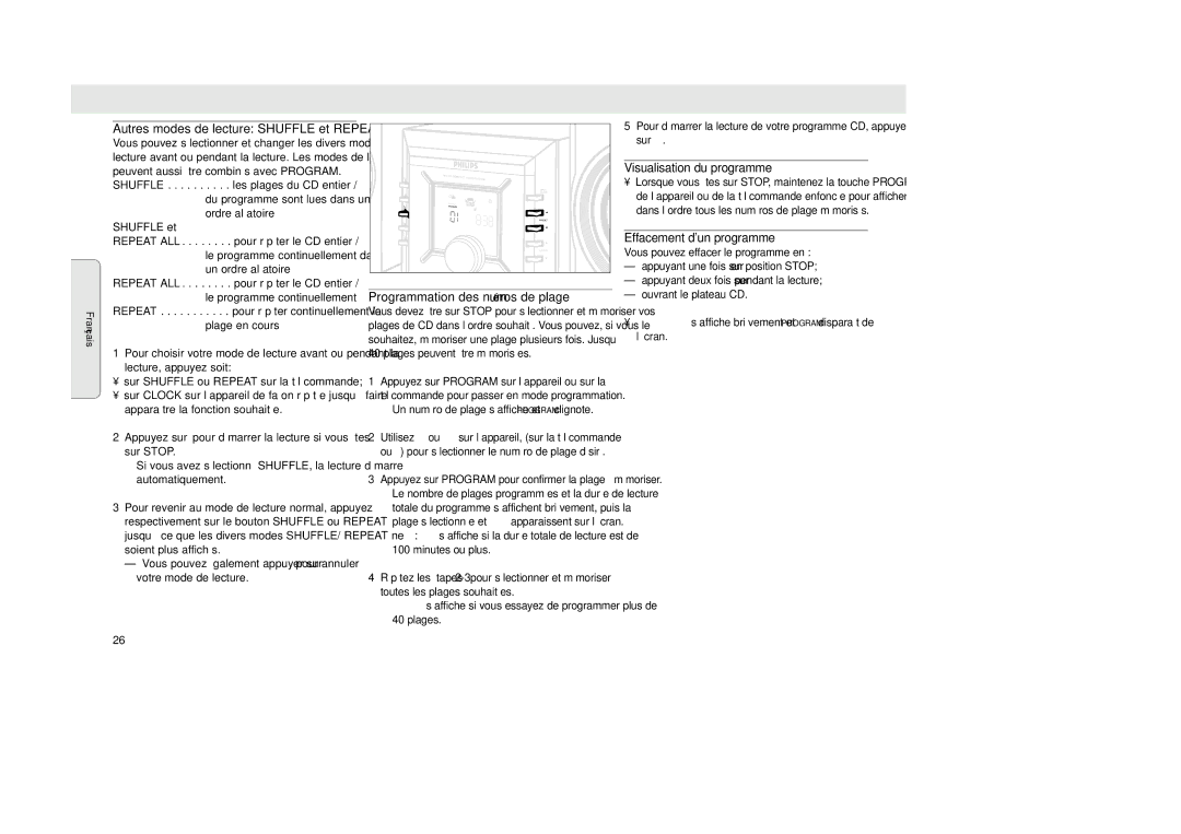 Philips MZ-33 manual Programmation des numéros de plage, Visualisation du programme, Effacement dun programme 