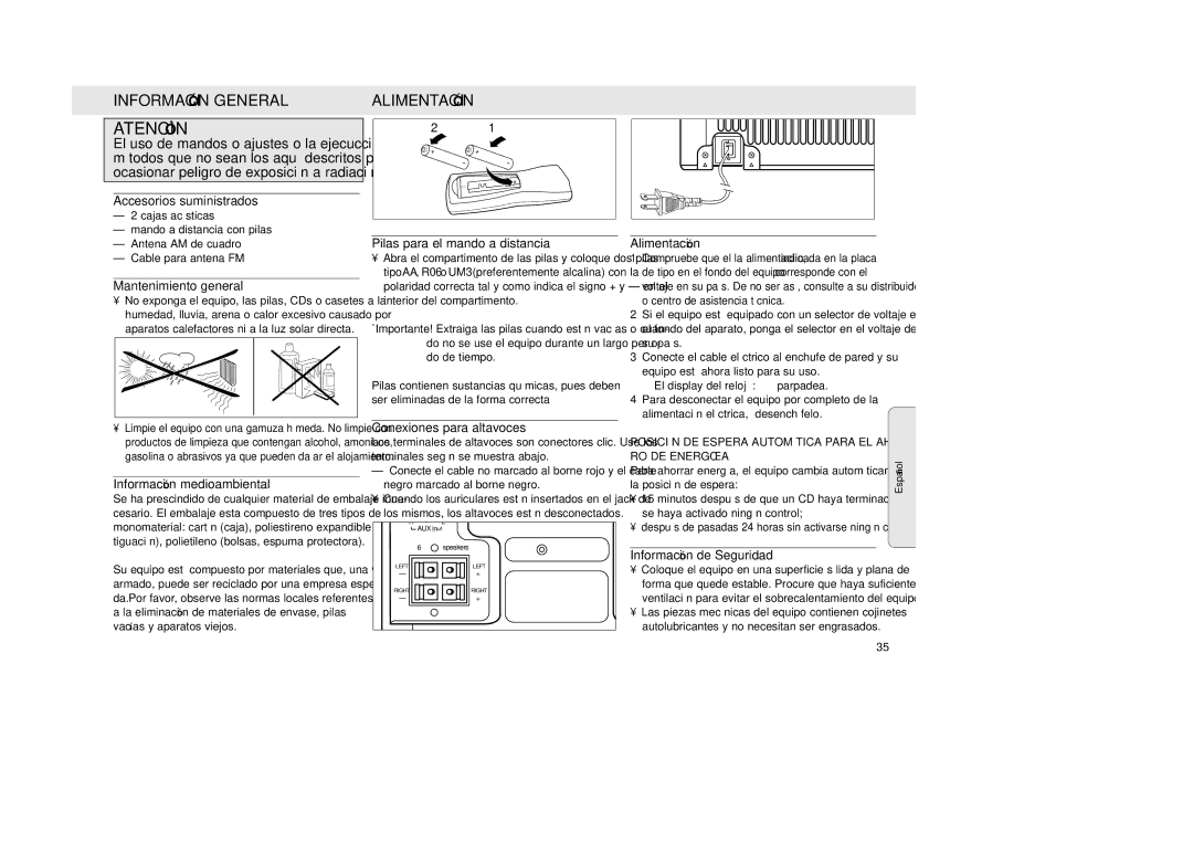 Philips MZ-33 manual Información General, Alimentación 