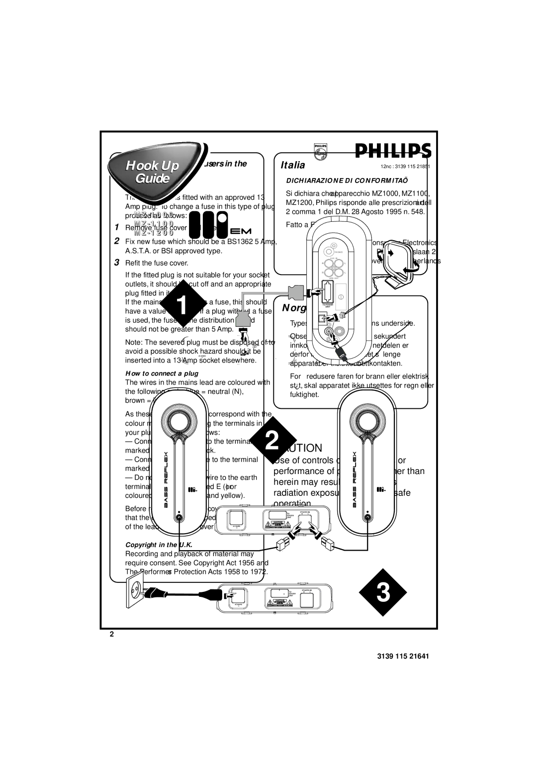 Philips MZ1100, MZ1000 manual Important notes for users in the U.K, Mains plug, How to connect a plug, Copyright in the U.K 