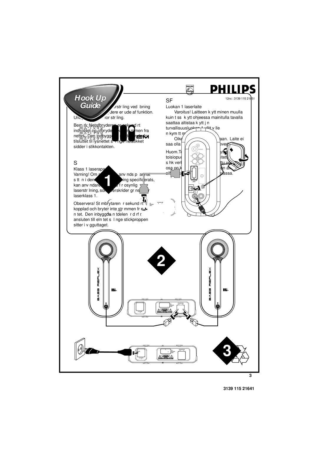 Philips MZ1200, MZ1000, MZ1100 manual Klass 1 laseraparat 