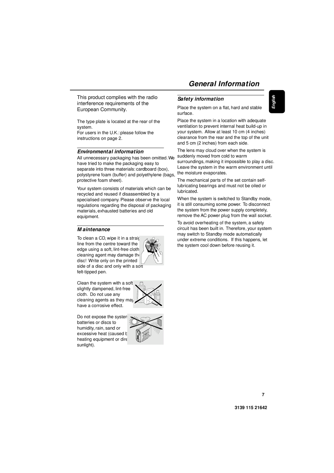 Philips MZ1000, MZ1100, MZ1200 manual General Information, Environmental information, Maintenance, Safety information 