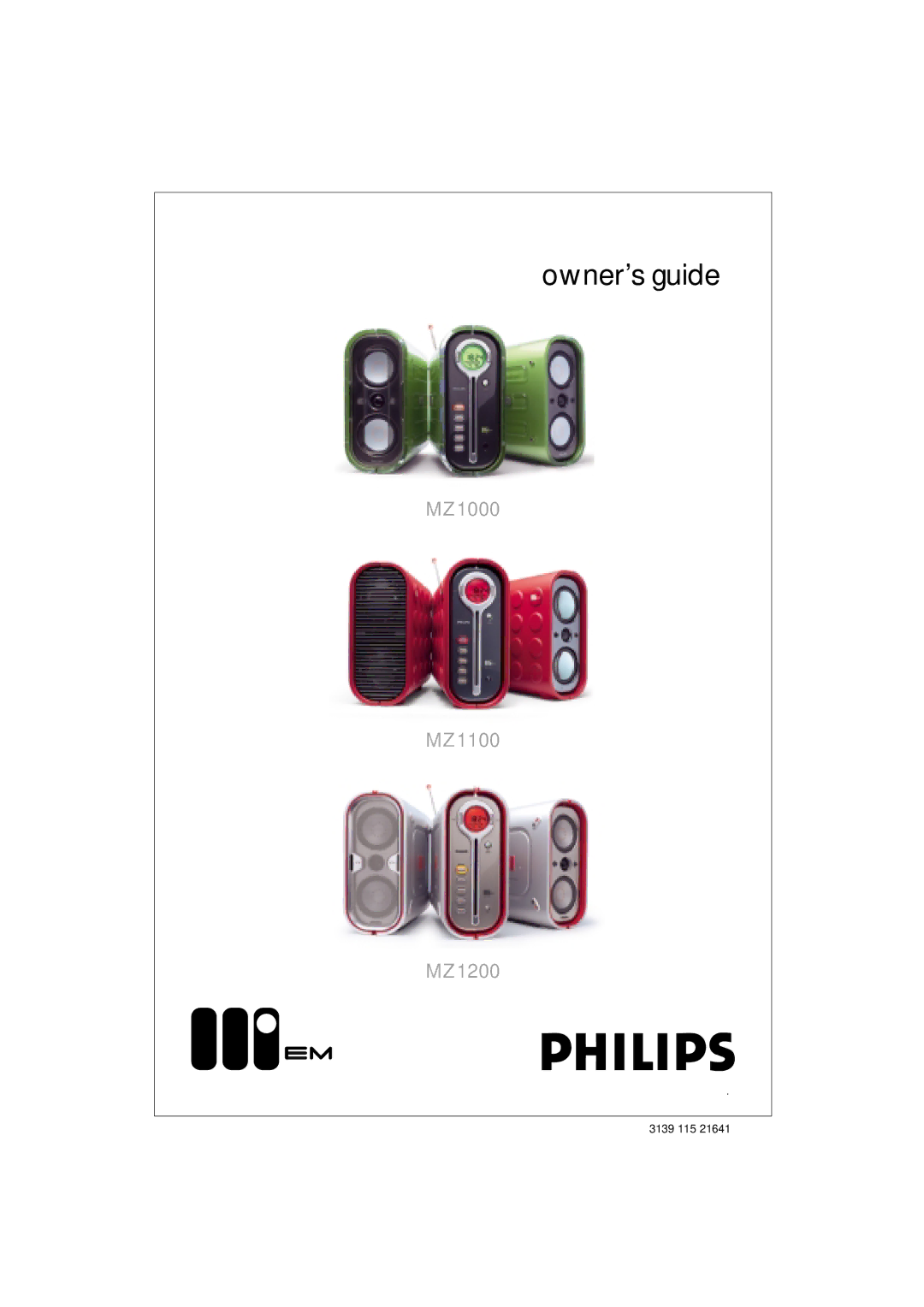 Philips MZ1100, MZ1000, MZ1200 manual Owner’s guide, 3139 115 
