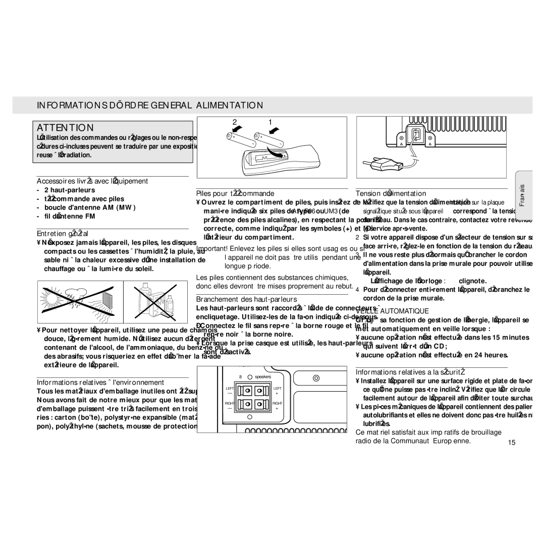 Philips MZ3 manual Alimentation 