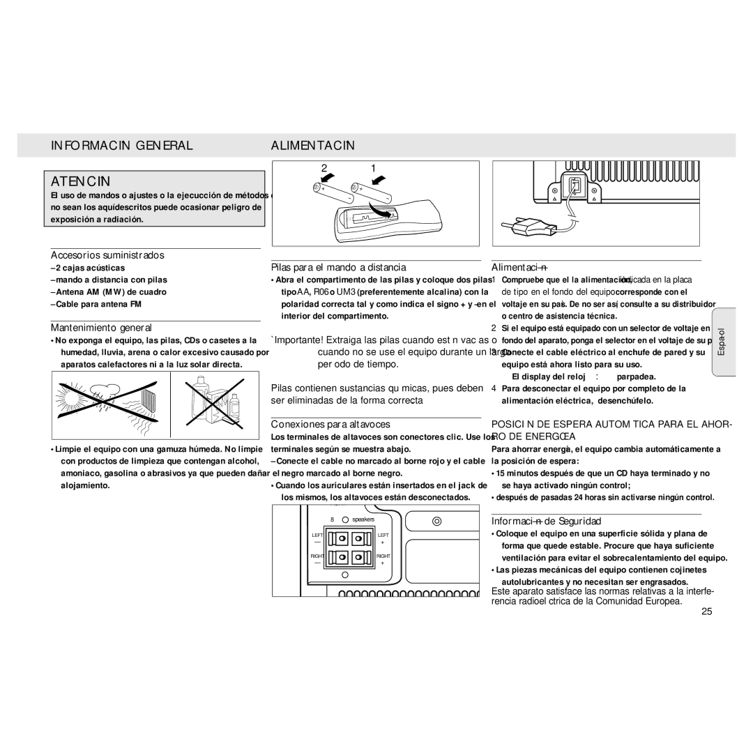 Philips MZ3 manual Información General, Alimentación 