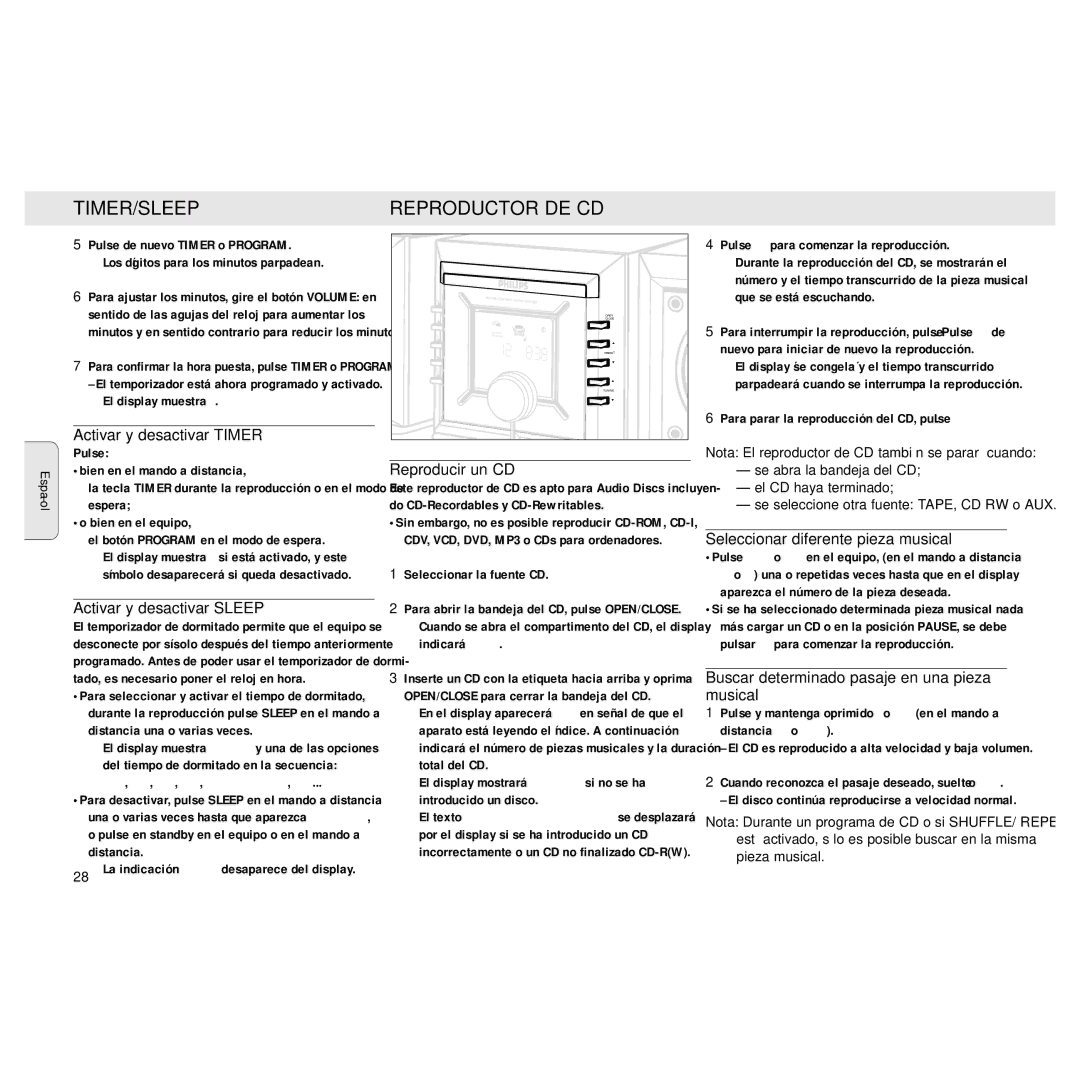 Philips MZ3 manual Reproductor DE CD 