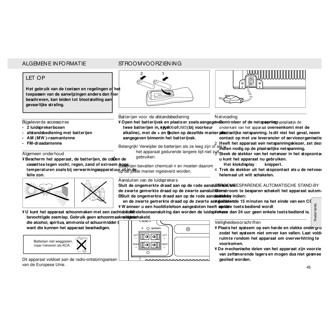 Philips MZ3 manual Algemene Informatie LET OP, Stroomvoorziening 