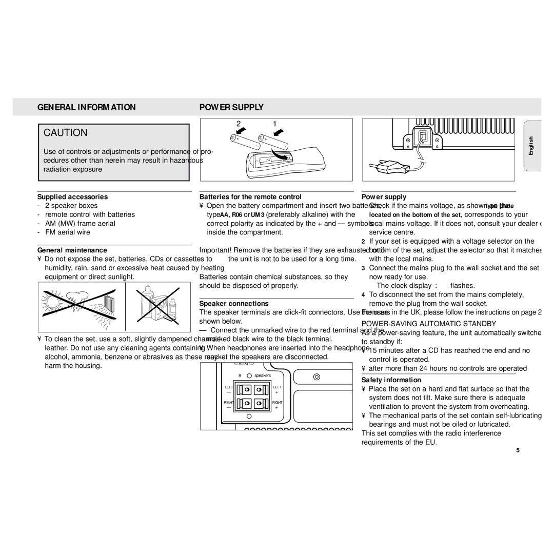 Philips MZ3 manual General Information, Power Supply 