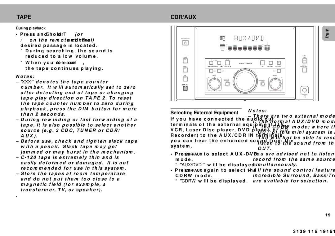 Philips MZ7 manual Cdr/Aux, During playback 