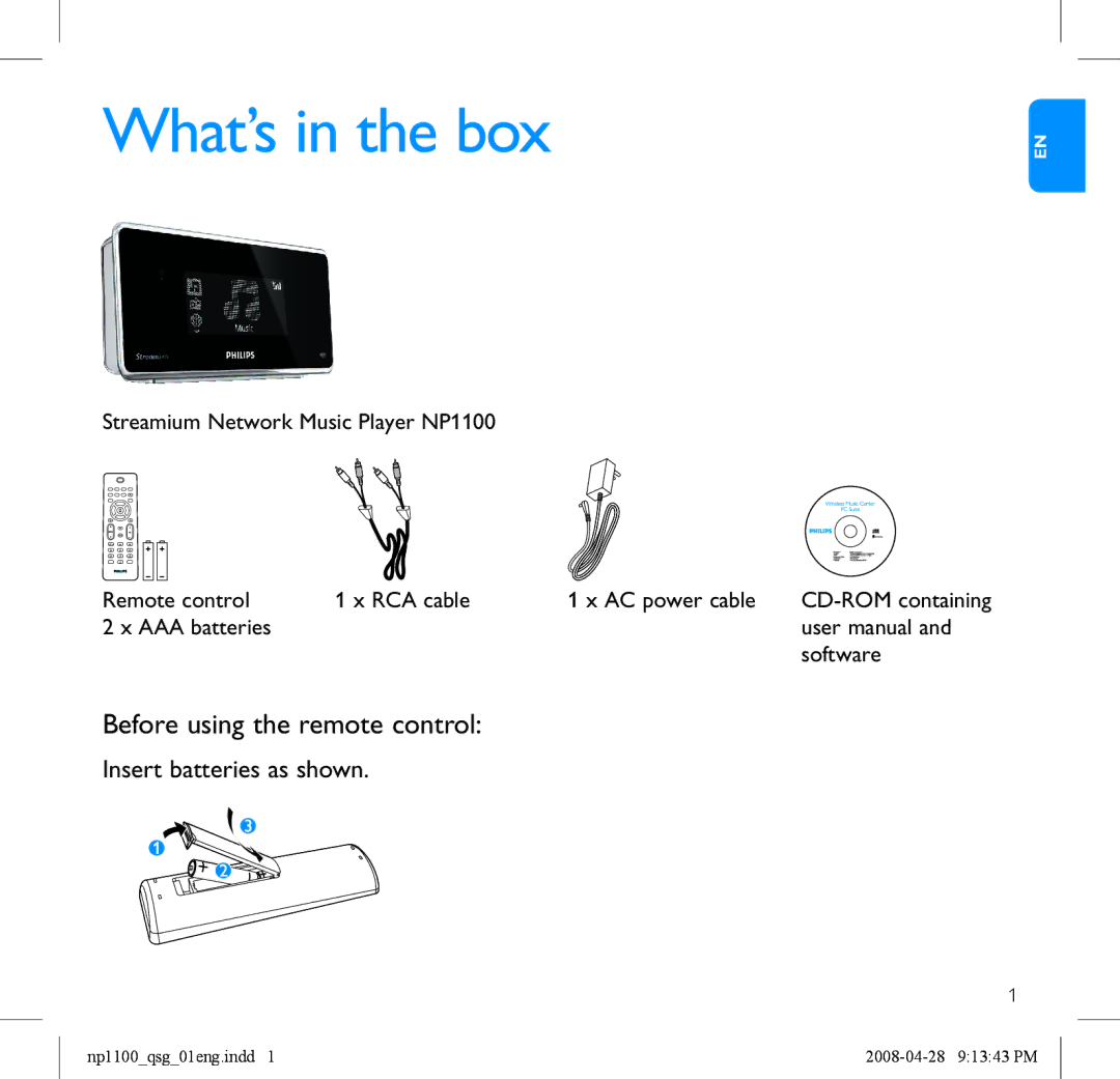 Philips NP1100 quick start What’s in the box 