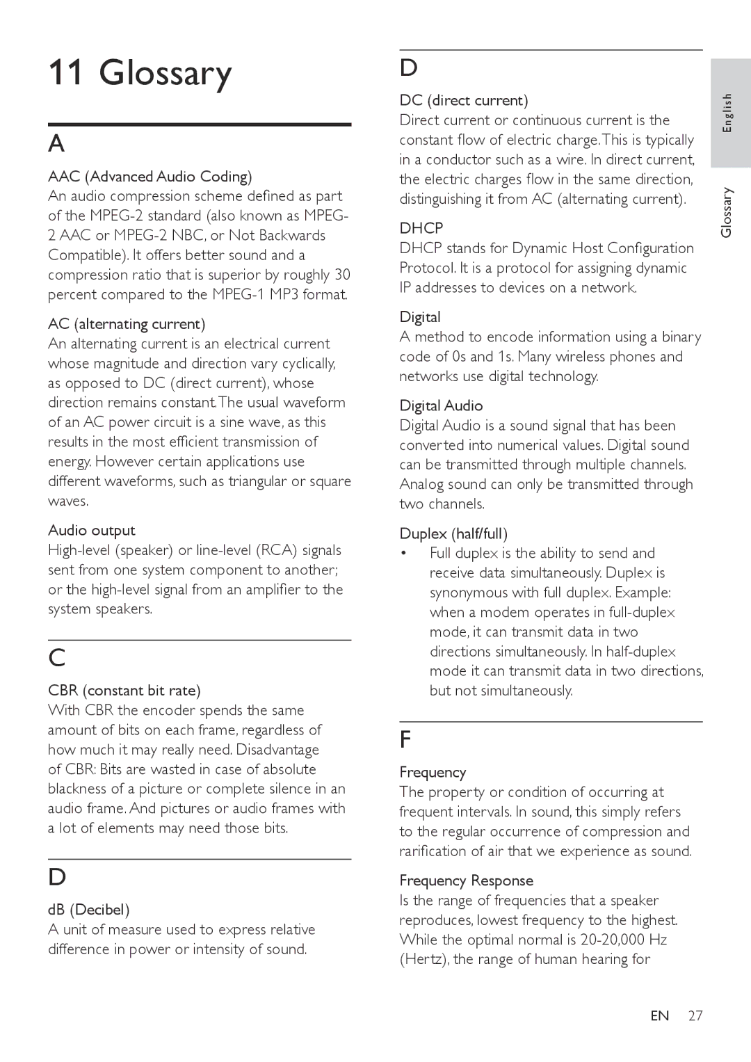 Philips NP1100/12 user manual Glossary, Dhcp 