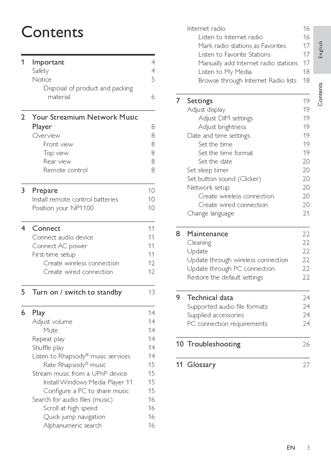 Philips NP1100/37 user manual Contents 