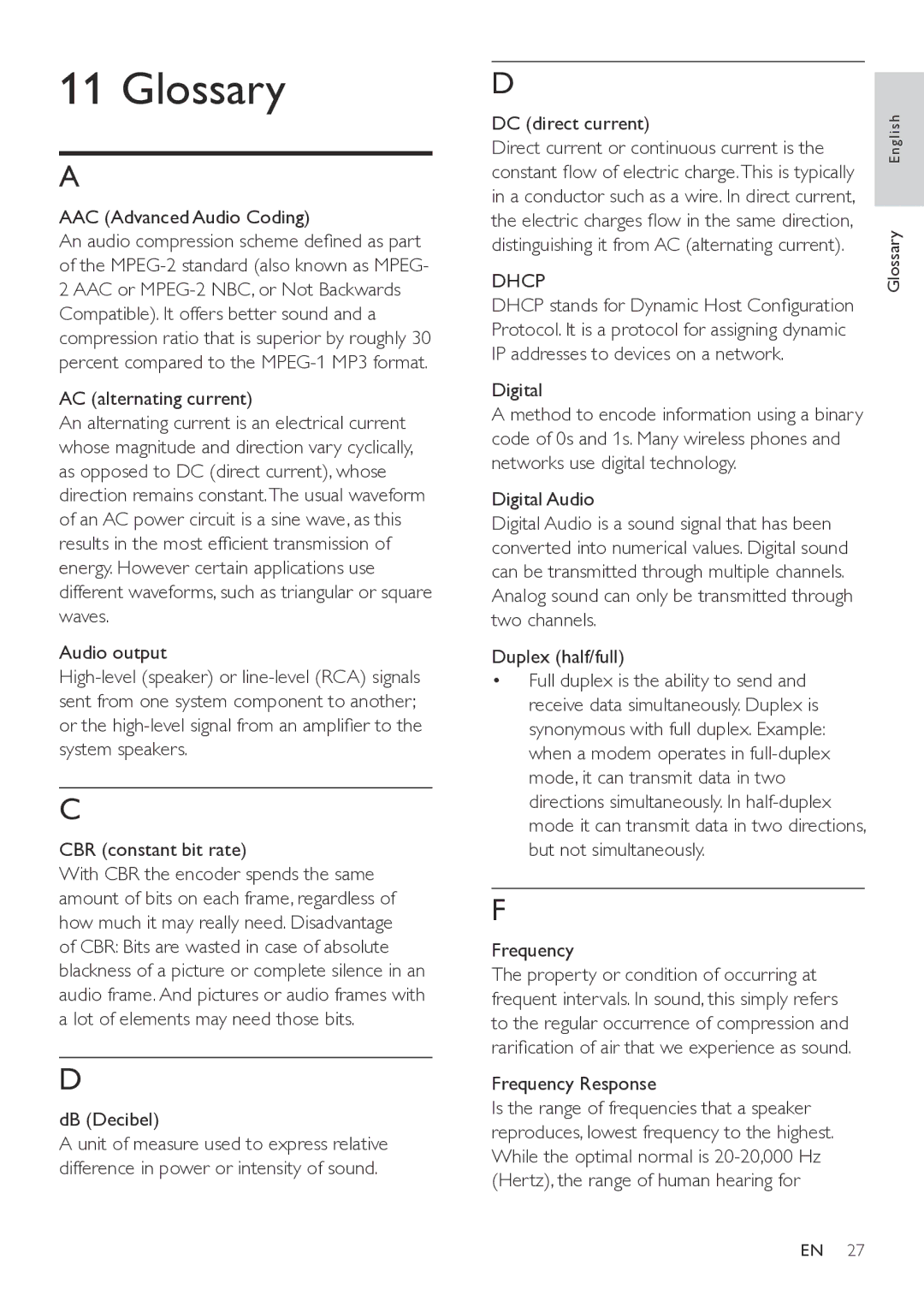 Philips NP1100/37 user manual Glossary, Dhcp 