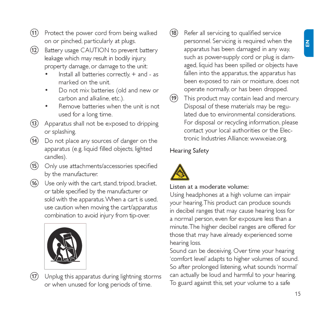 Philips NP2500/37B quick start Install all batteries correctly, + and as marked on the unit 