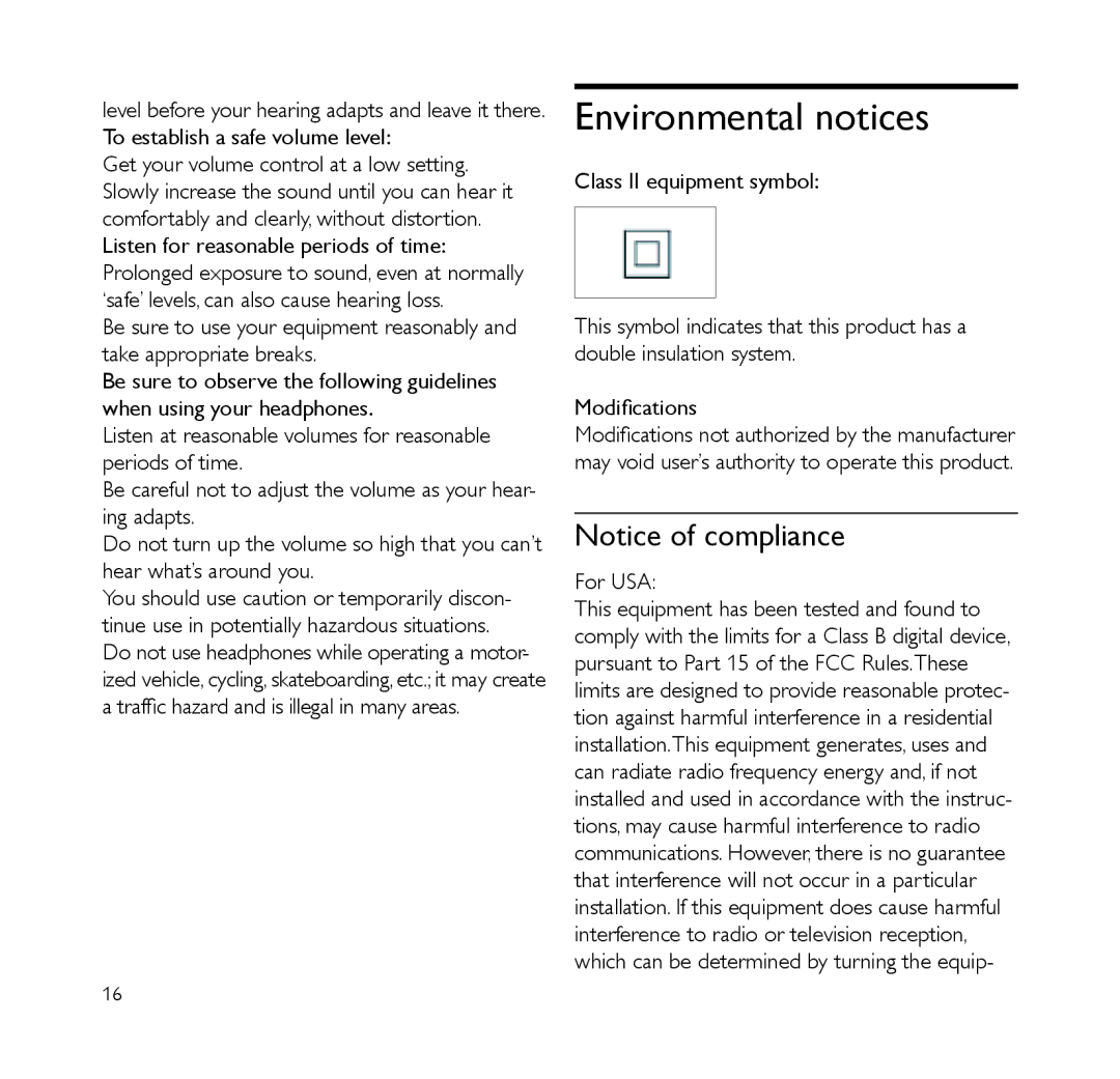 Philips NP2500/37B quick start Environmental notices, For USA 