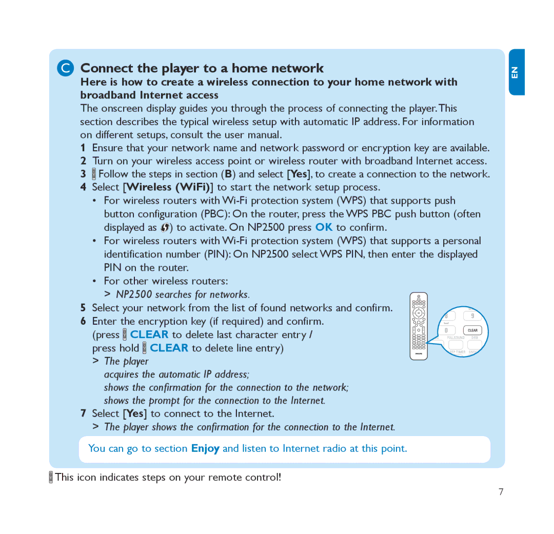 Philips NP2500/37B quick start NP2500 searches for networks, Select Yes to connect to the Internet 