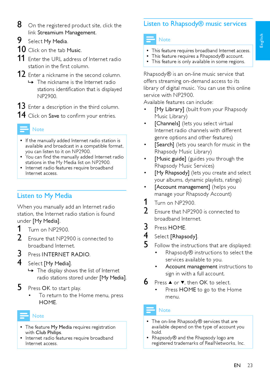 Philips NP2900 user manual Listen to My Media, To return to the Home menu, press Home 