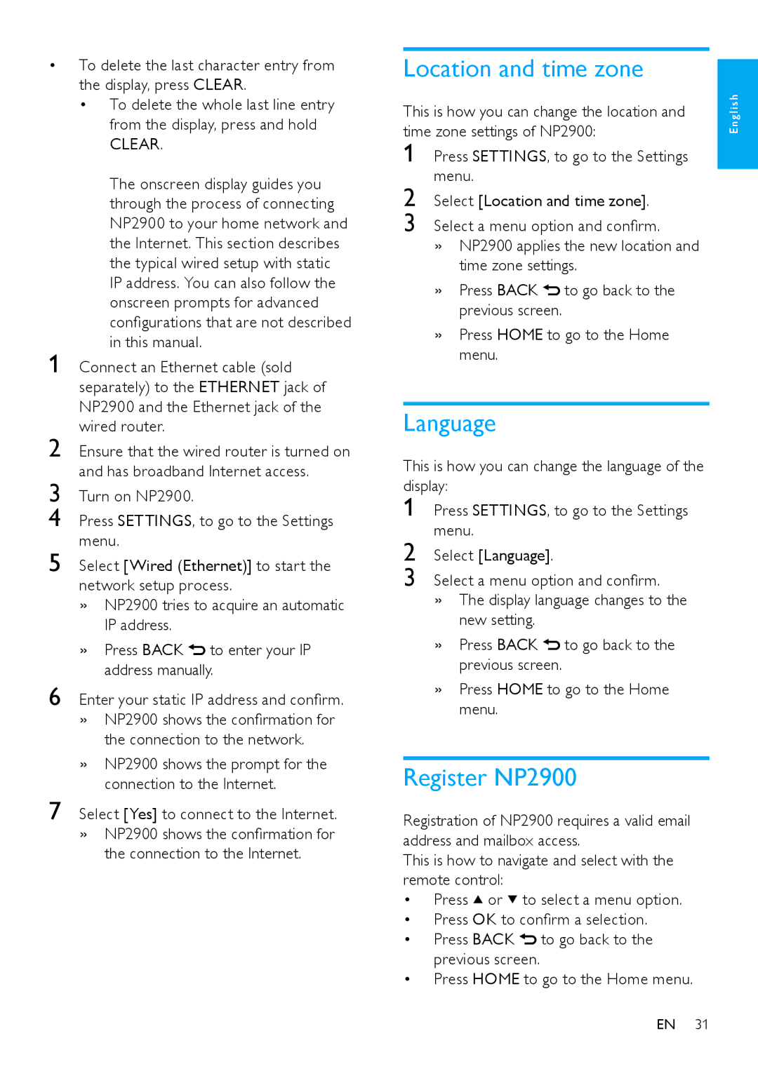 Philips NP2900 user manual Clear 