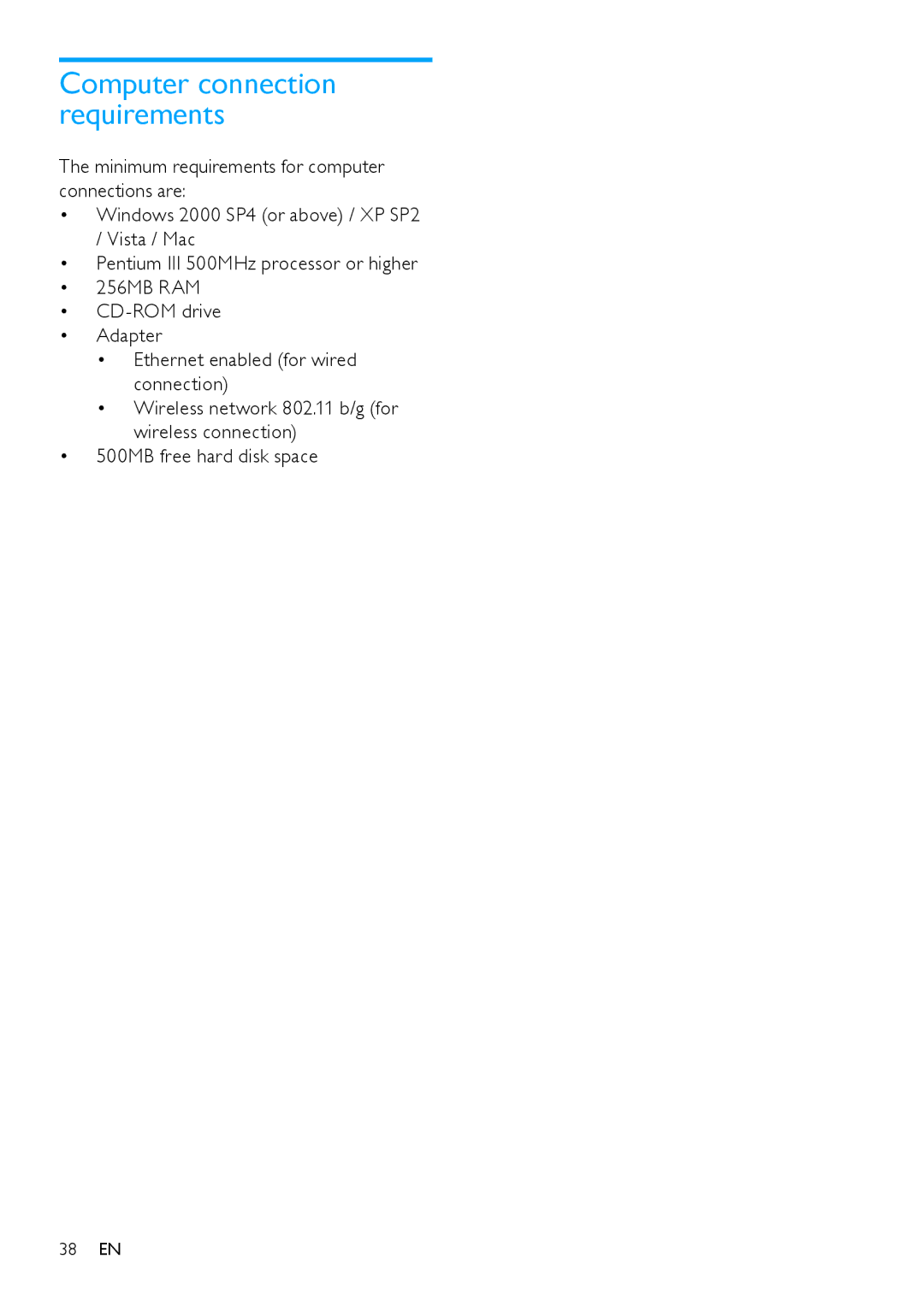 Philips NP2900 user manual Computer connection requirements 