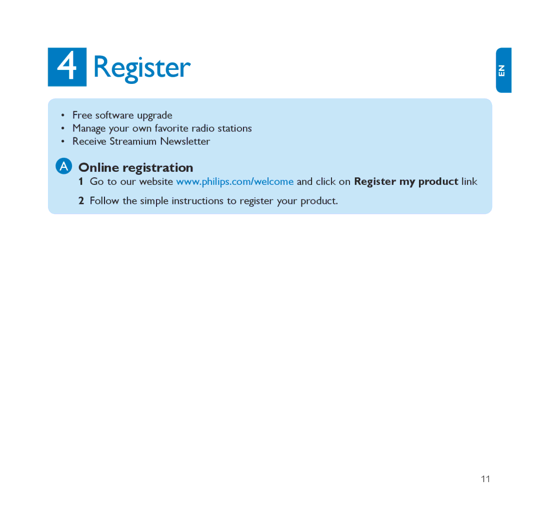 Philips NP2900 quick start Register 