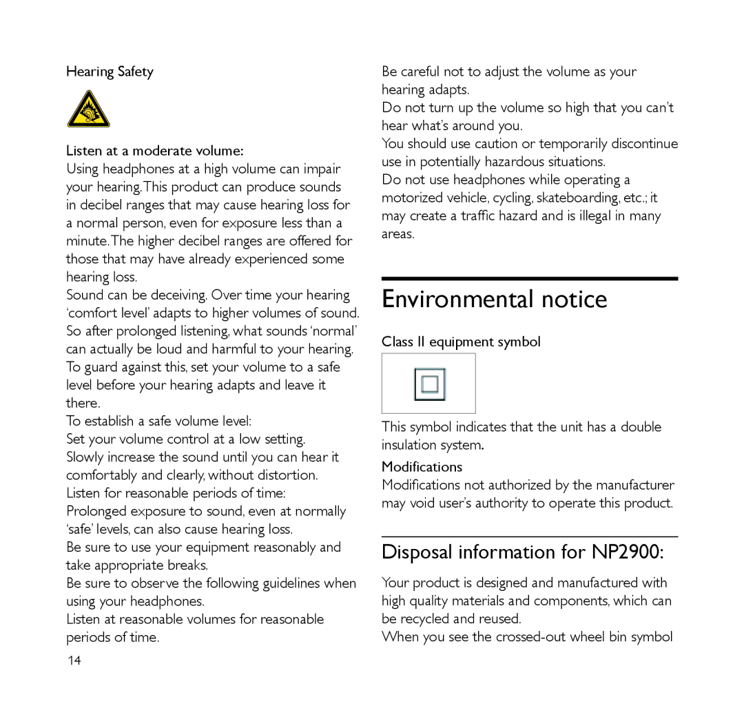 Philips NP2900 quick start Environmental notice 