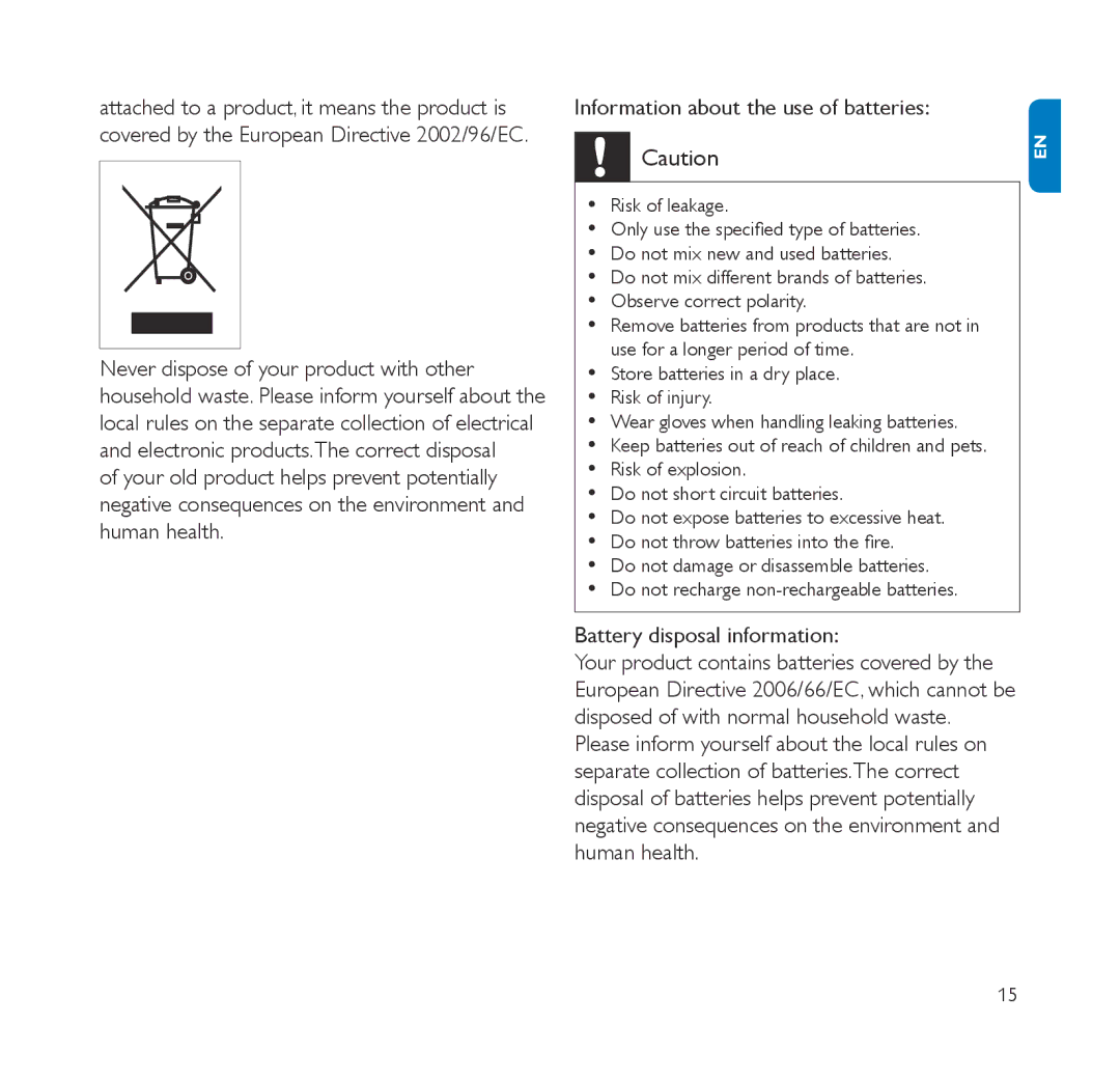 Philips NP2900 quick start Battery disposal information 