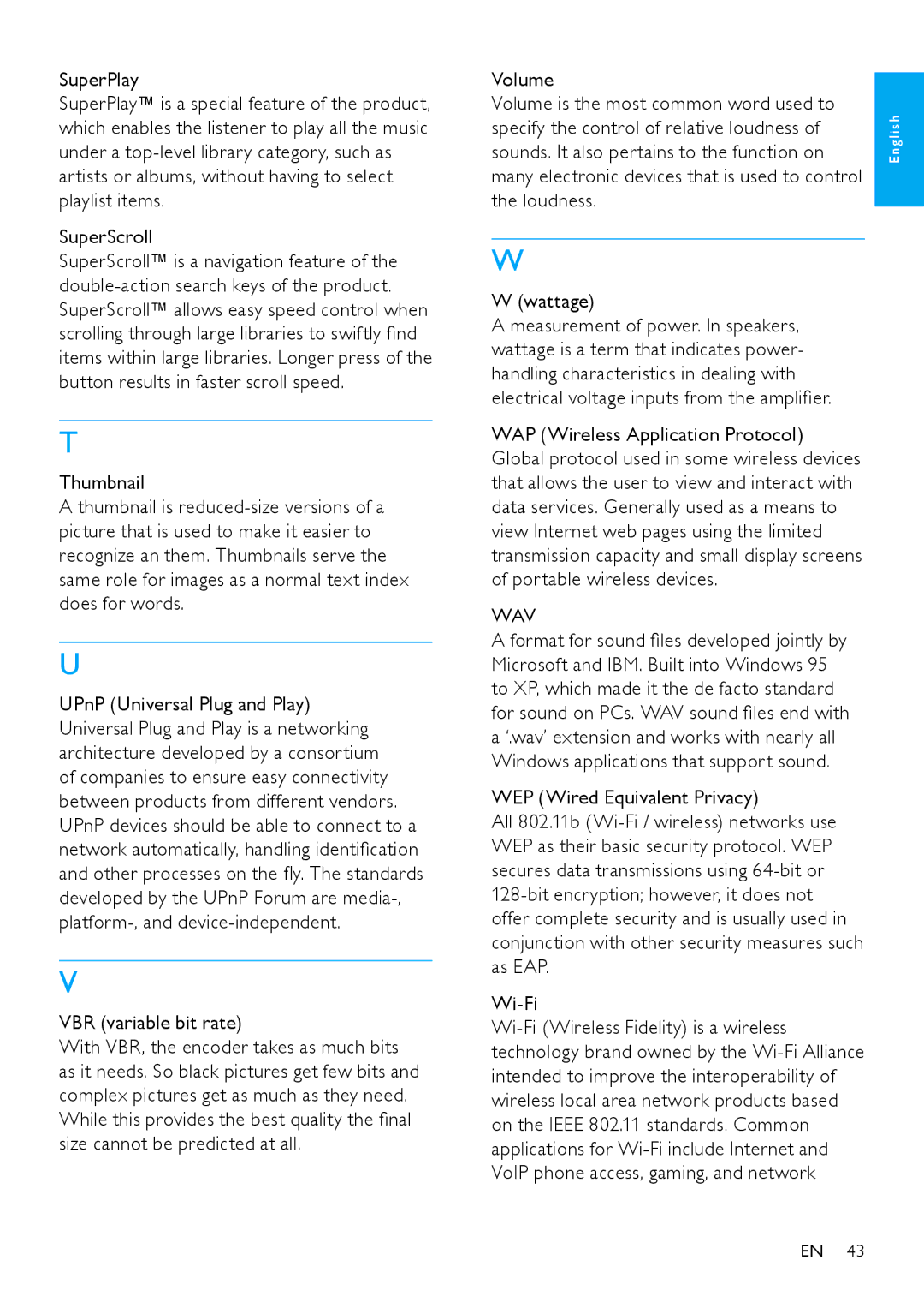 Philips NP2900 user manual VBR variable bit rate, Wav 