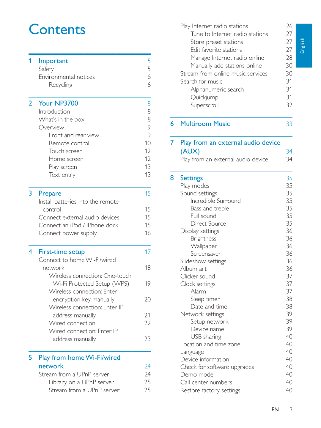 Philips NP3700/12 user manual Contents 