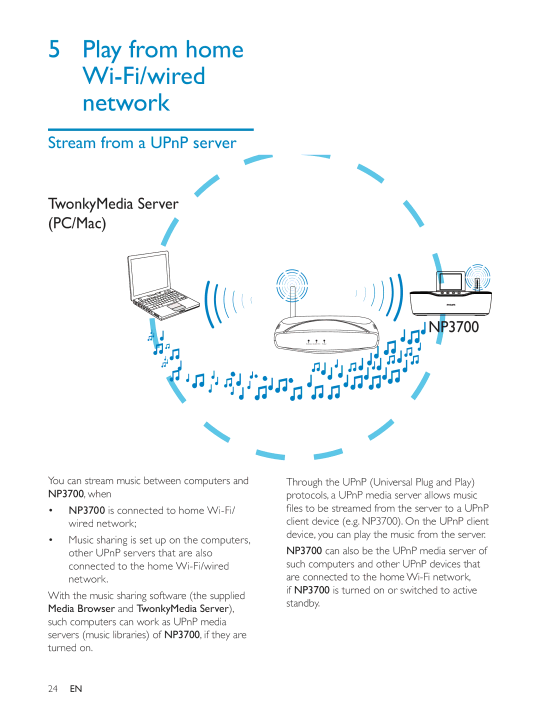 Philips NP3700/12 user manual Stream from a UPnP server, If NP3700 is turned on or switched to active standby 