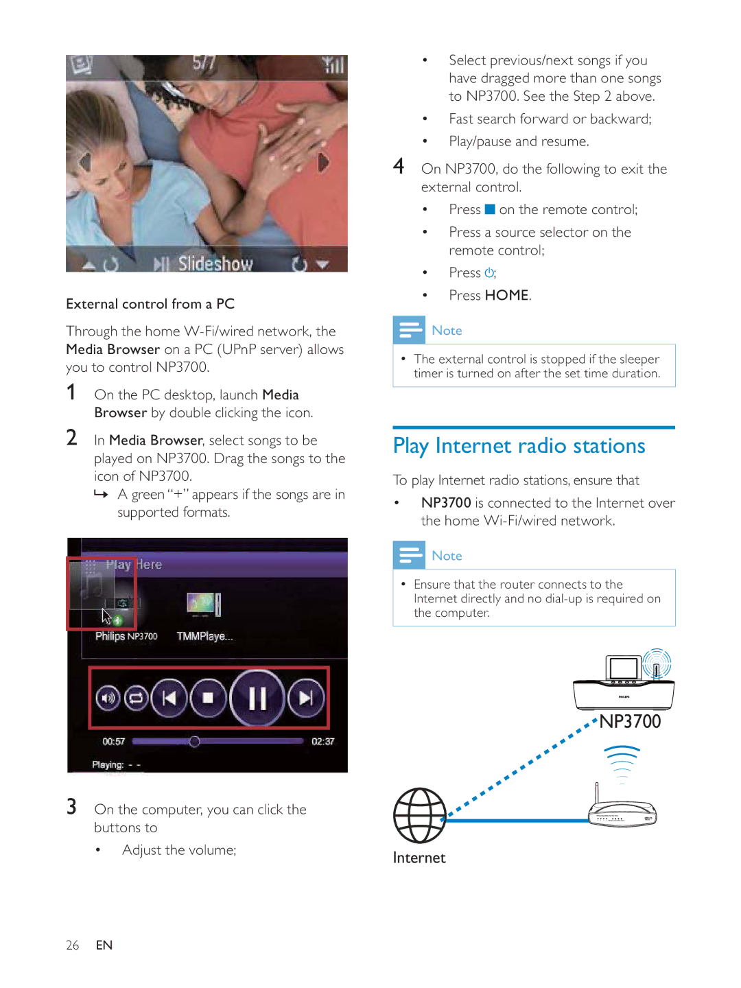 Philips NP3700/12 user manual Play Internet radio stations 