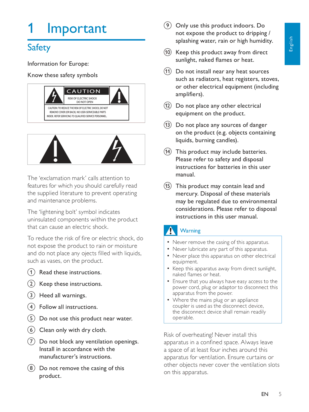 Philips NP3700/12 user manual Safety, Keep this product away from direct 