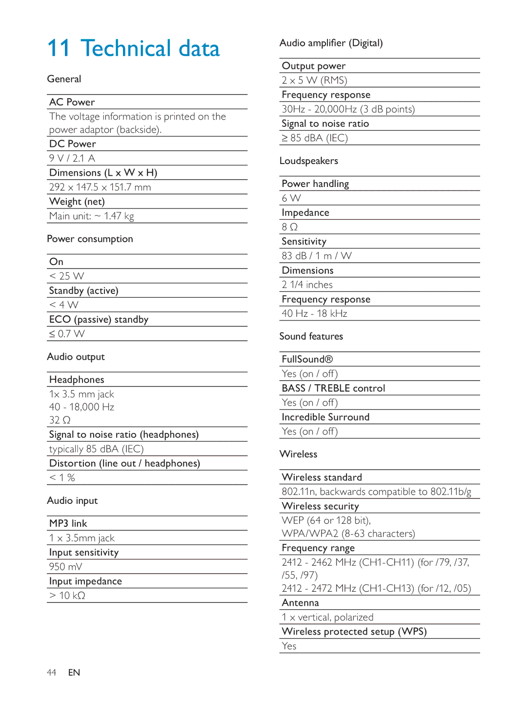 Philips NP3700/12 user manual Technical data 