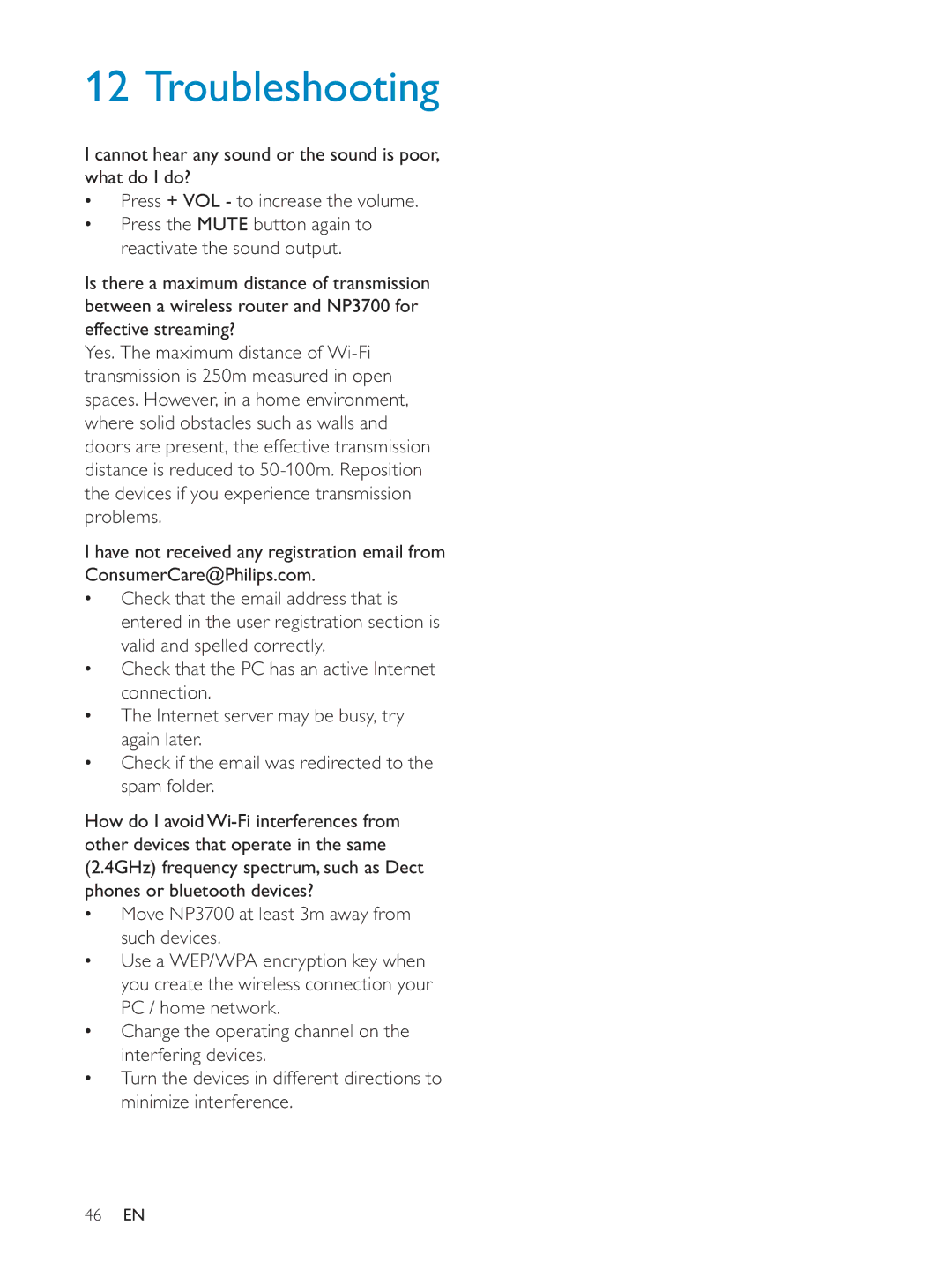 Philips NP3700/12 user manual Troubleshooting, Cannot hear any sound or the sound is poor, what do I do? 