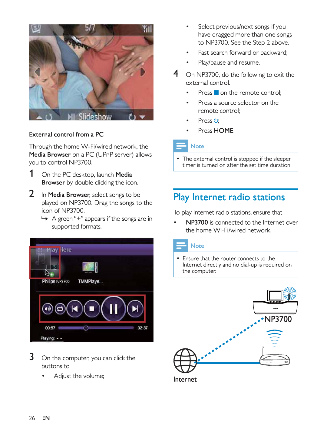 Philips NP3700/12 user manual Play Internet radio stations 