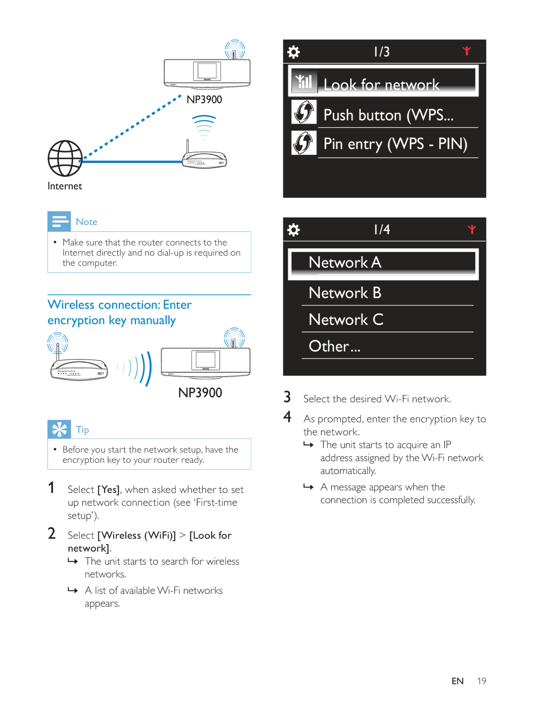 Philips NP3900/12 user manual Look for network 