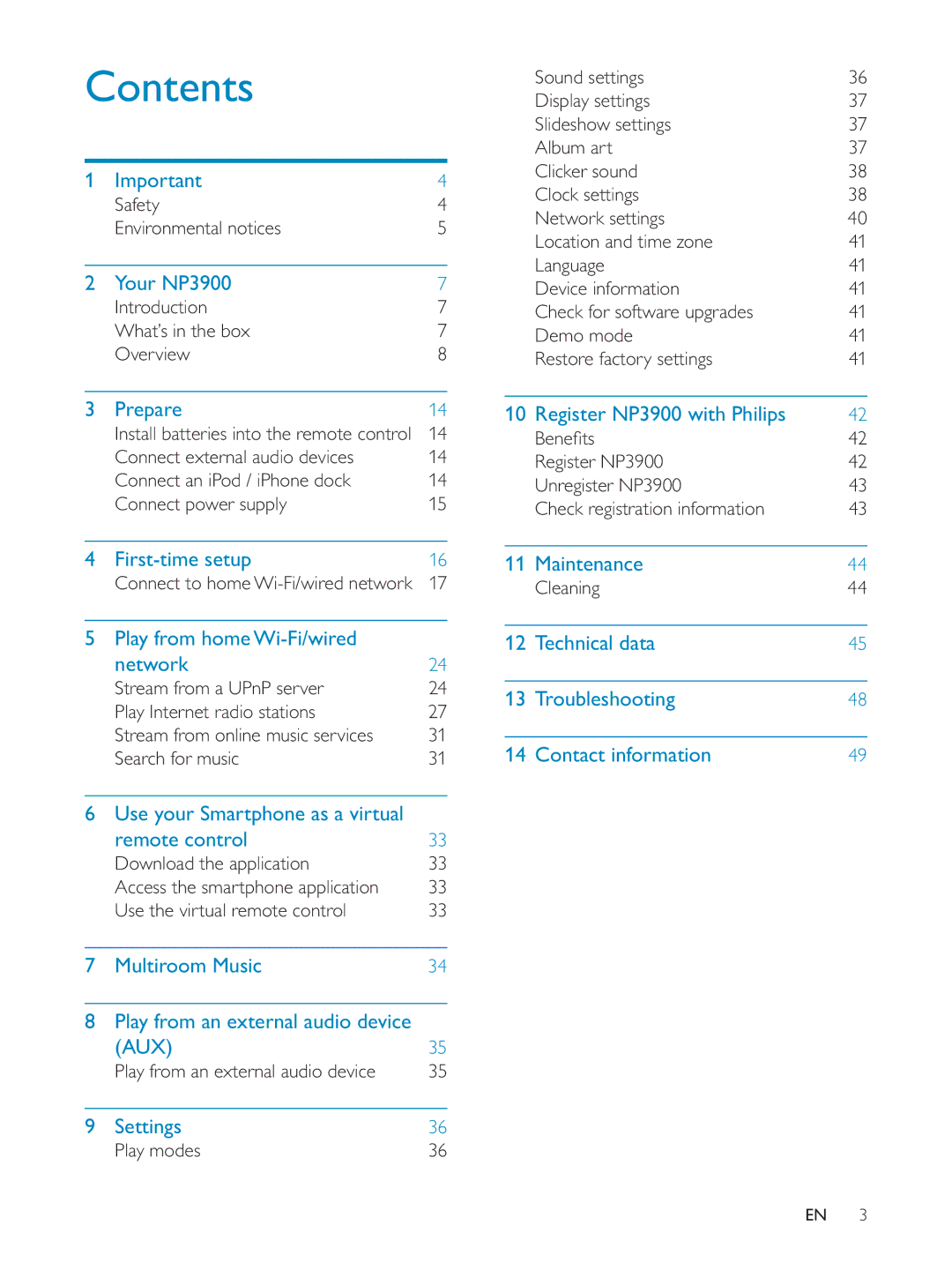 Philips NP3900/12 user manual Contents 