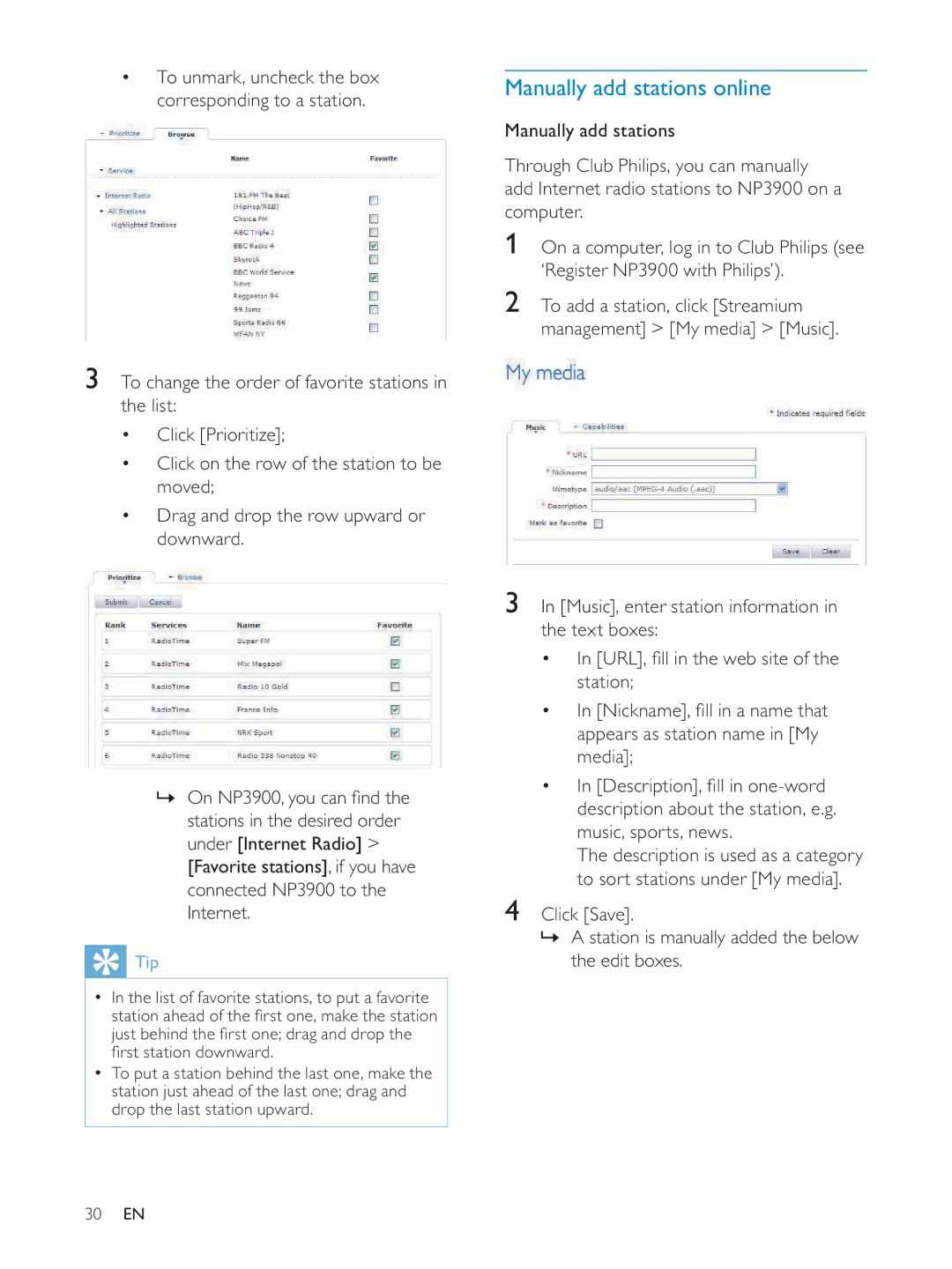 Philips NP3900/12 user manual Manually add stations online 