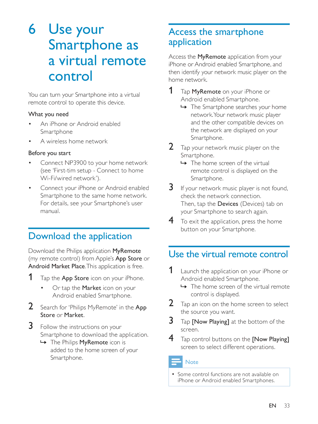 Philips NP3900/12 user manual Use your Smartphone as a virtual remote control, Download the application 