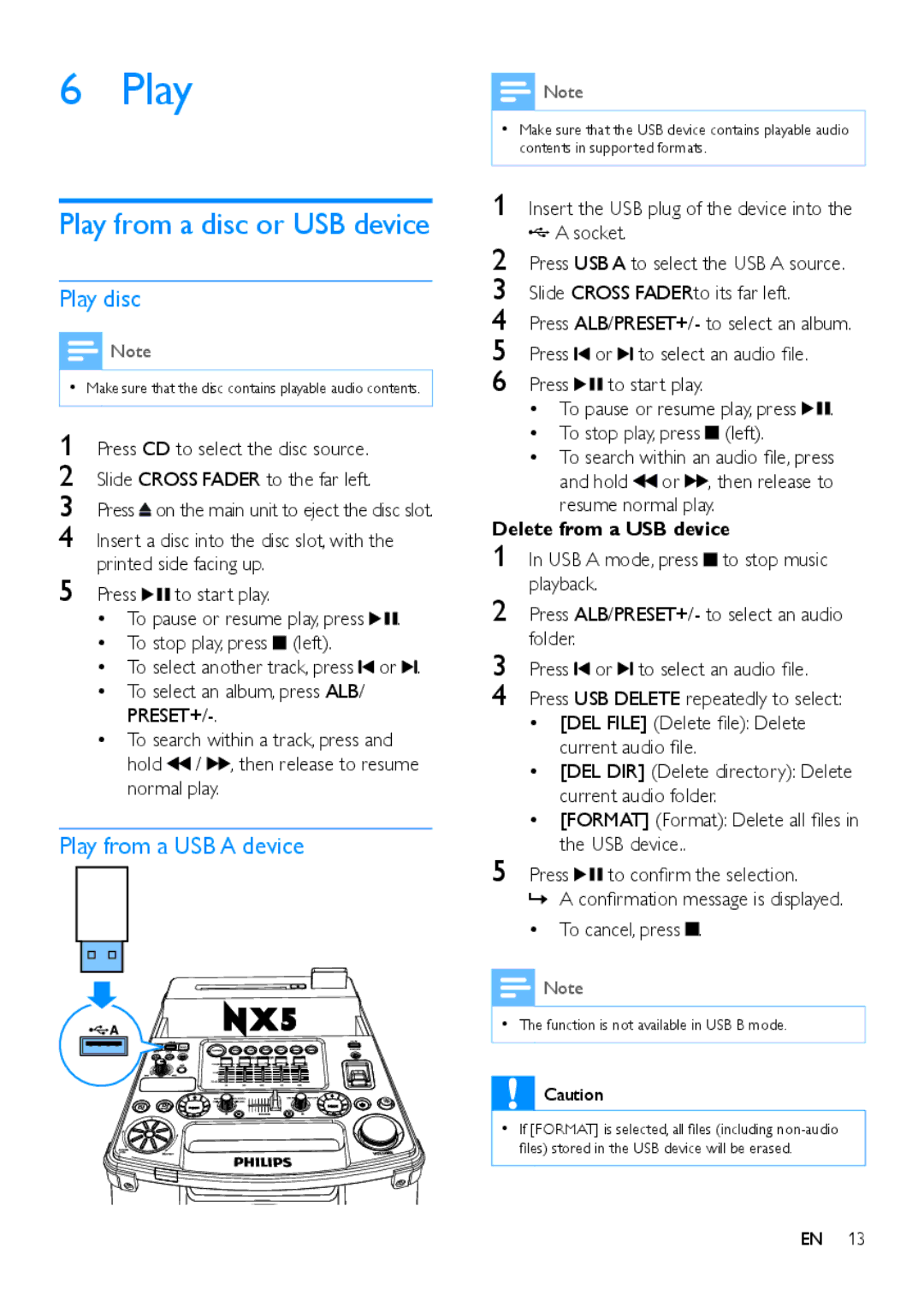 Philips NTRX500 user manual Play from a disc or USB device, Play disc, Play from a USB a device 