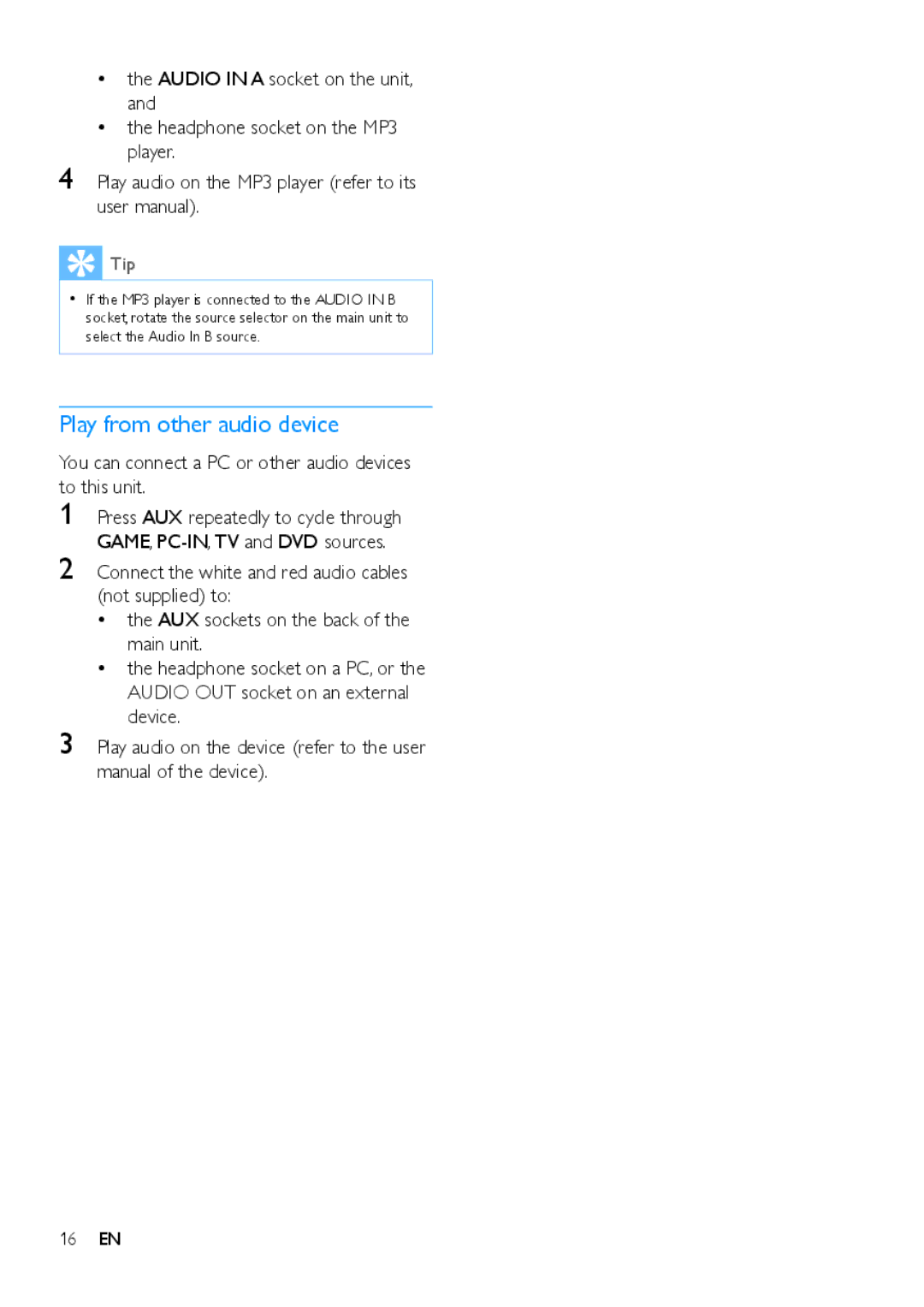 Philips NTRX500 user manual Play from other audio device 