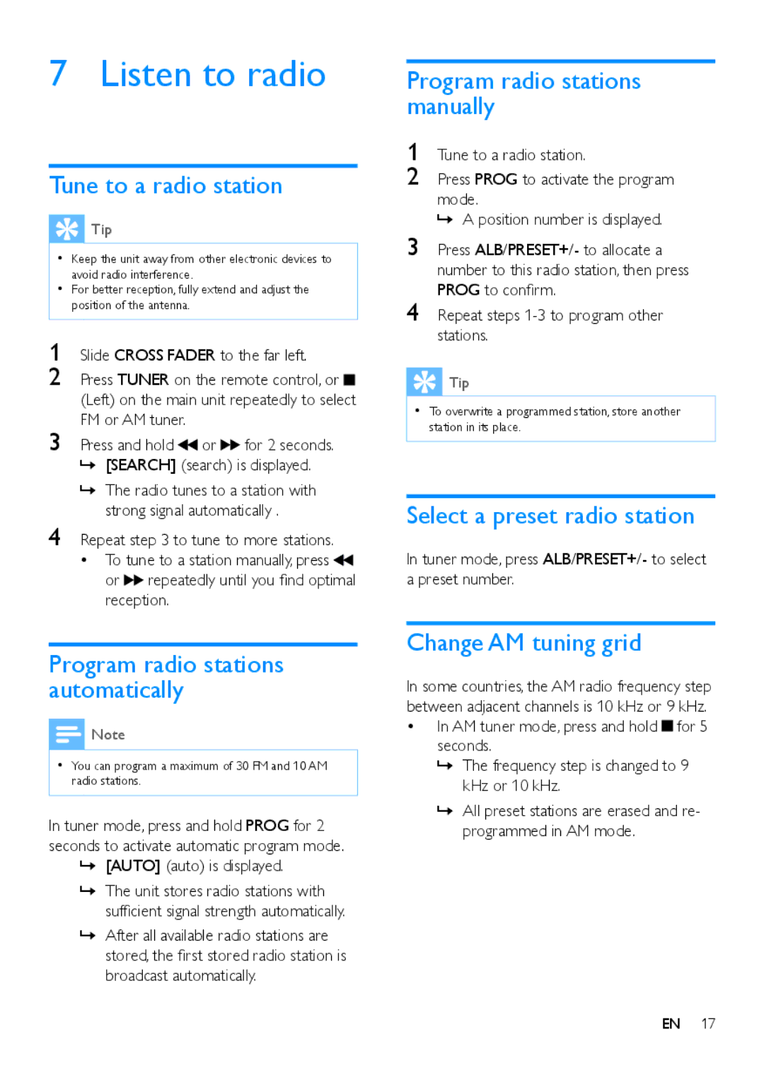 Philips NTRX500 user manual Listen to radio 