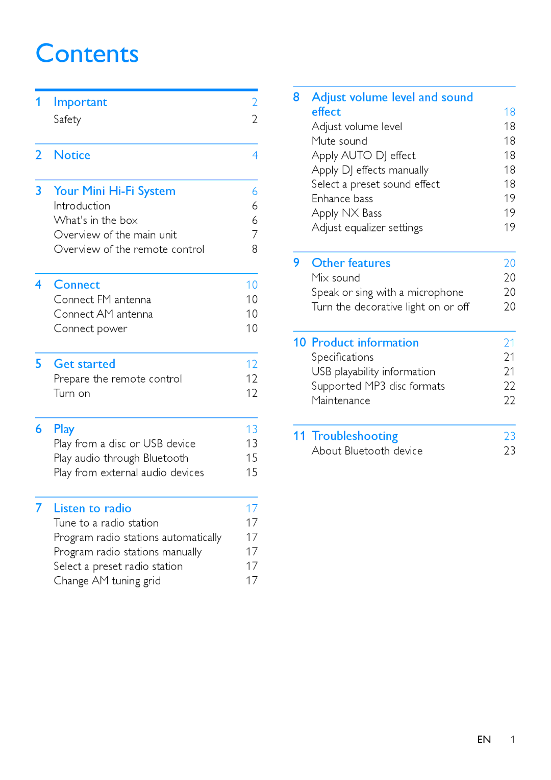 Philips NTRX500 user manual Contents 