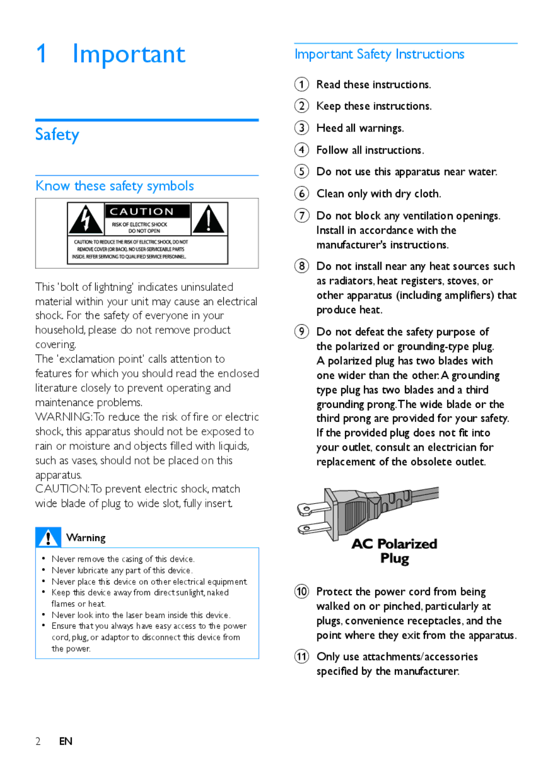 Philips NTRX500 user manual Know these safety symbols, Important Safety Instructions 