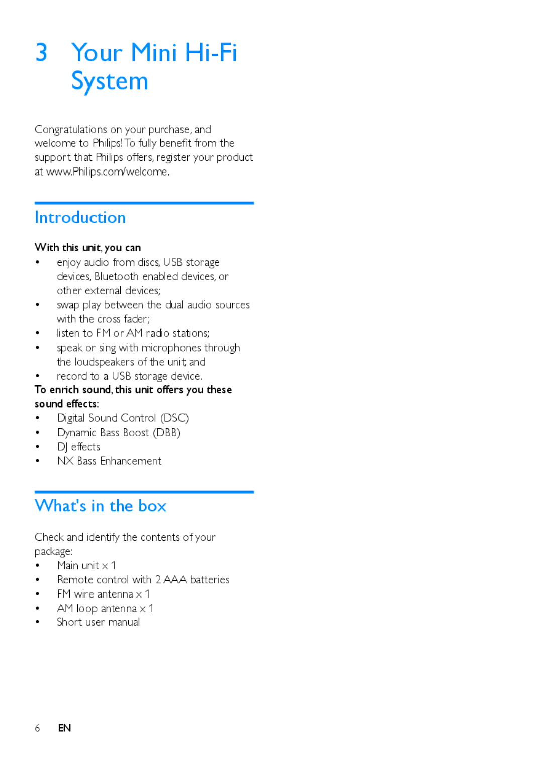 Philips NTRX500 user manual Your Mini Hi-Fi System, Introduction, Whats in the box, With this unit, you can 