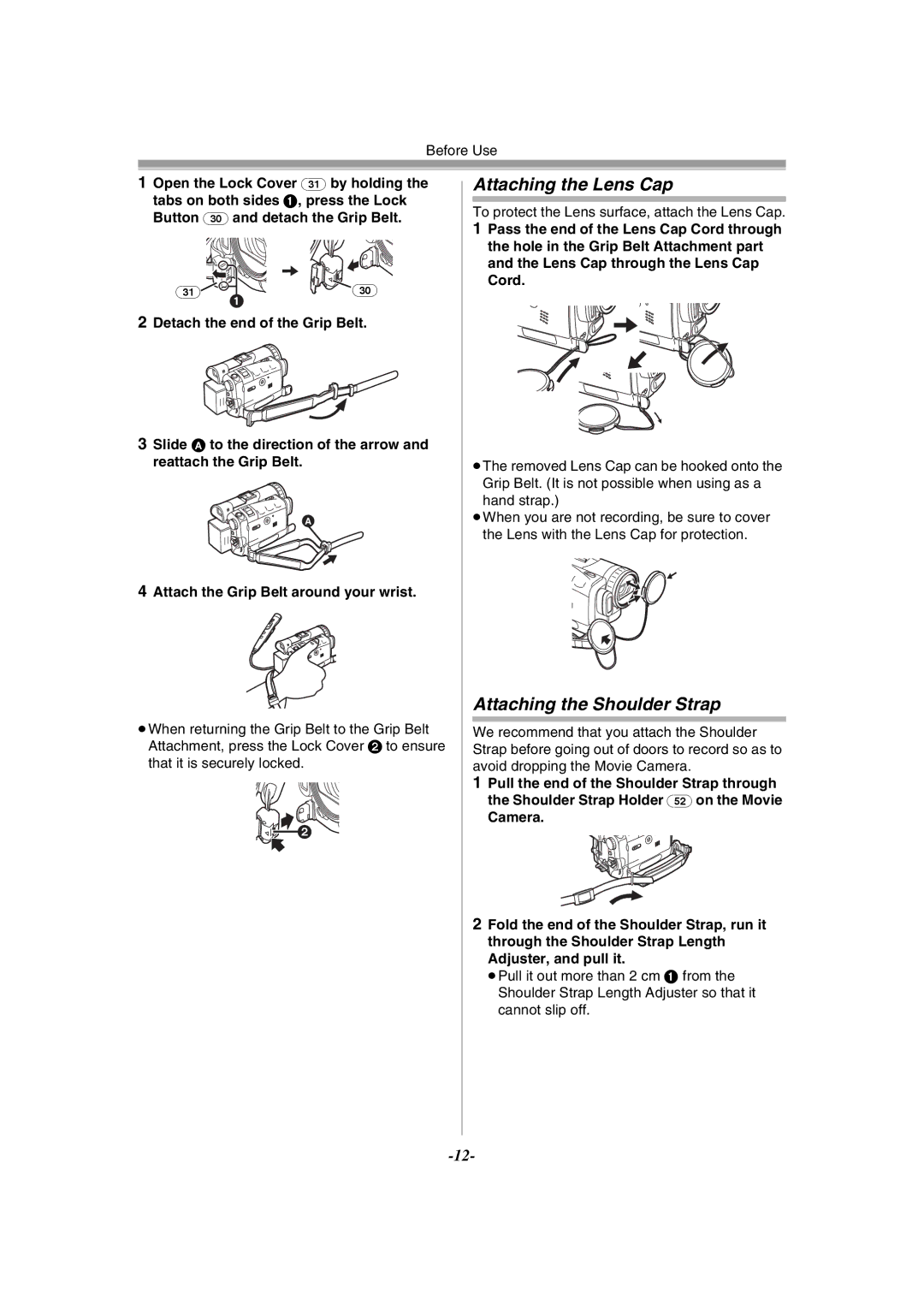 Philips NV-GS120EB operating instructions Attaching the Lens Cap, Attaching the Shoulder Strap 