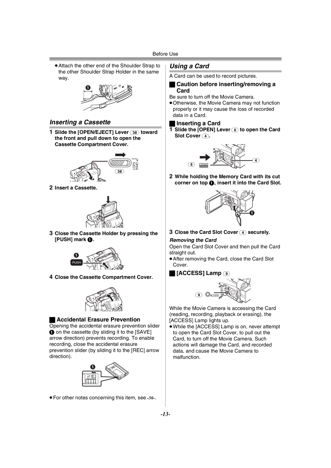 Philips NV-GS120EB operating instructions Inserting a Cassette, Using a Card 